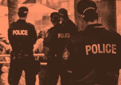 Group of police seen from behind