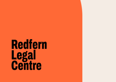 An orange arch containing the text Redfern Legal Centre
