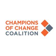 Chanpions-of-change coalition logo - orange and grey with three diamonds in arrow formation)